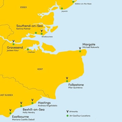 Map of south east england showing locations of creative coast projects